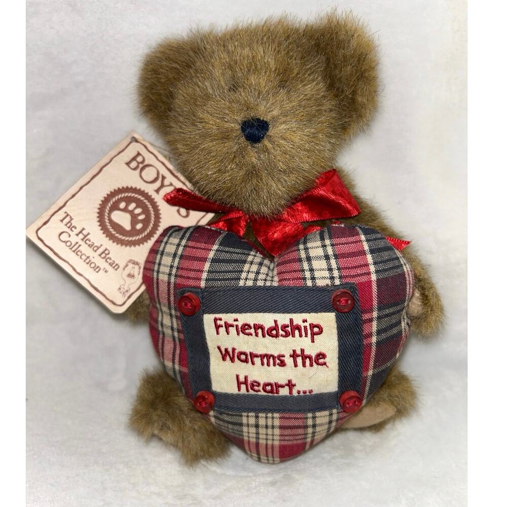 Boyds Plush "M. T. Fuzziefriend" Plaid Heart 7" Jointed Bear QVC Retired